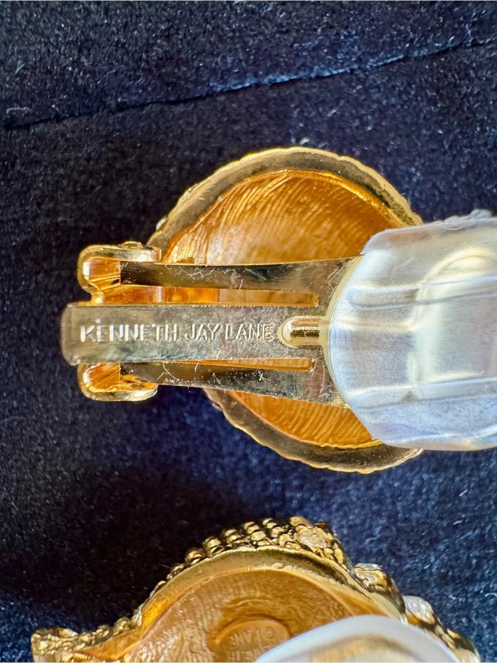 Kenneth Jay Lane Gold and Clear Crystal Shell Clip-On Earrings - Picture 3 of 5